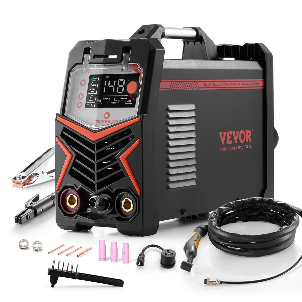 VEVOR TIG welding machine with 205 A and large LED display, TIG CC/TIG Impulse CC/MMA (stick), electric welding machine with double voltage 110 and 220 V with high frequency start of the IGBT inverter