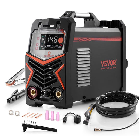 VEVOR TIG welding machine with 205 A and large LED display, TIG CC/TIG Impulse CC/MMA (stick), electric welding machine with double voltage 110 and 220 V with high frequency start of the IGBT inverter