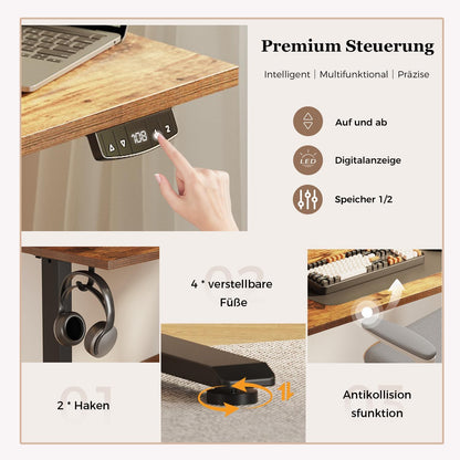 Klicelor Verstelbaar Bureau in Hoogte met Dubbele Lades, Elektrisch Verstelbaar Bureaux in Hoogte, Ergonomisch Sta bureau, 140x60, Bruin