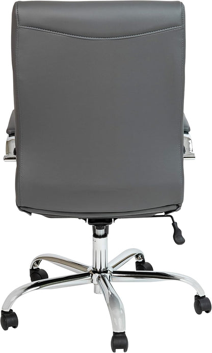 Flash Furniture Whitney Bureaustoel met hoge rugleuning - grijs LeatherSoft Executive draaibare bureaustoel met chroom frame - draaibare fauteuil