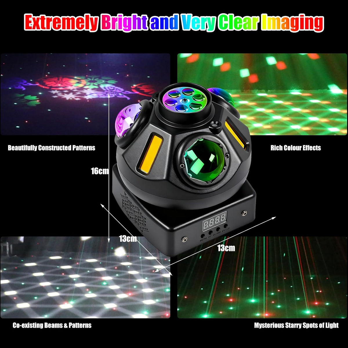 Podiumlicht met bewegende kop, 60 W, bewegende kop, led RGBW 4-in-1 DMX512, 19CH partylicht, geluidsgeactiveerd lichteffect, discolicht met afstandsbediening, voor DJ, bar, verjaardag, club, bruiloft