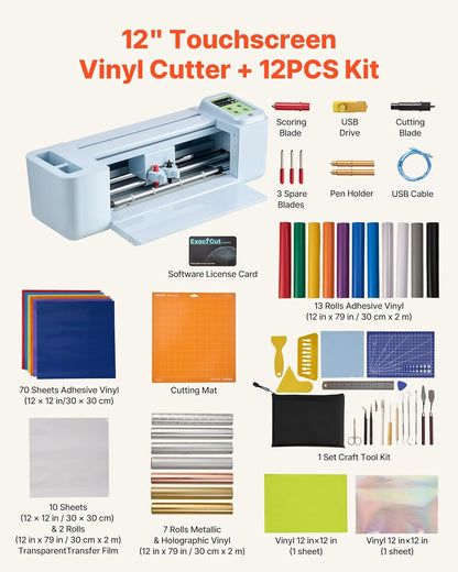 VEVOR Vinylsnijplotter, 305 mm, met gereedschapsset, materialen, touchscreen-bediening, multifunctionele snijmachine, compatibel met Android, iOS, Mac, Windows, voor knutselpapier