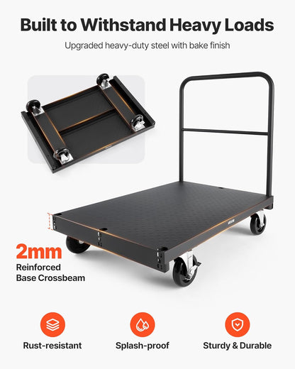 VEVOR Drywall Trolley Load Capacity 810 kg Steel Plates 12.5 mm Casters Platform 91.5 x 61 cm 4 Side Rails for Factory Garage Black