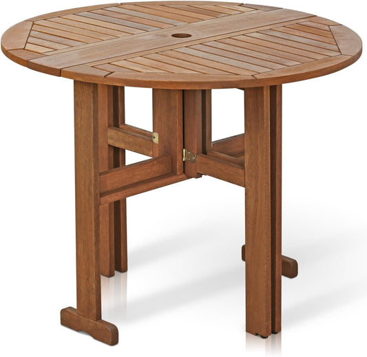 Ronde Tafel – Klapbare Tafel – Bijzettafel – Patio Tafel – Buitentafel – Ruimtebesparend Gate-Leg Design – Duurzaam Maleisisch Hardhout met Teakolie Afwerking