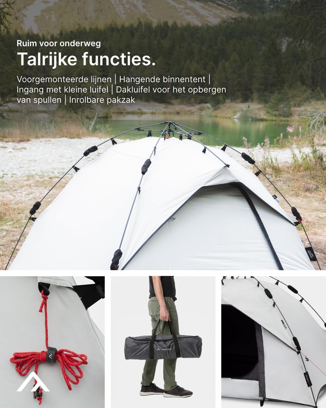 Qeedo Quick Ash 2, camping tent 2 persoons, pop up tent (Quick-Up-System)