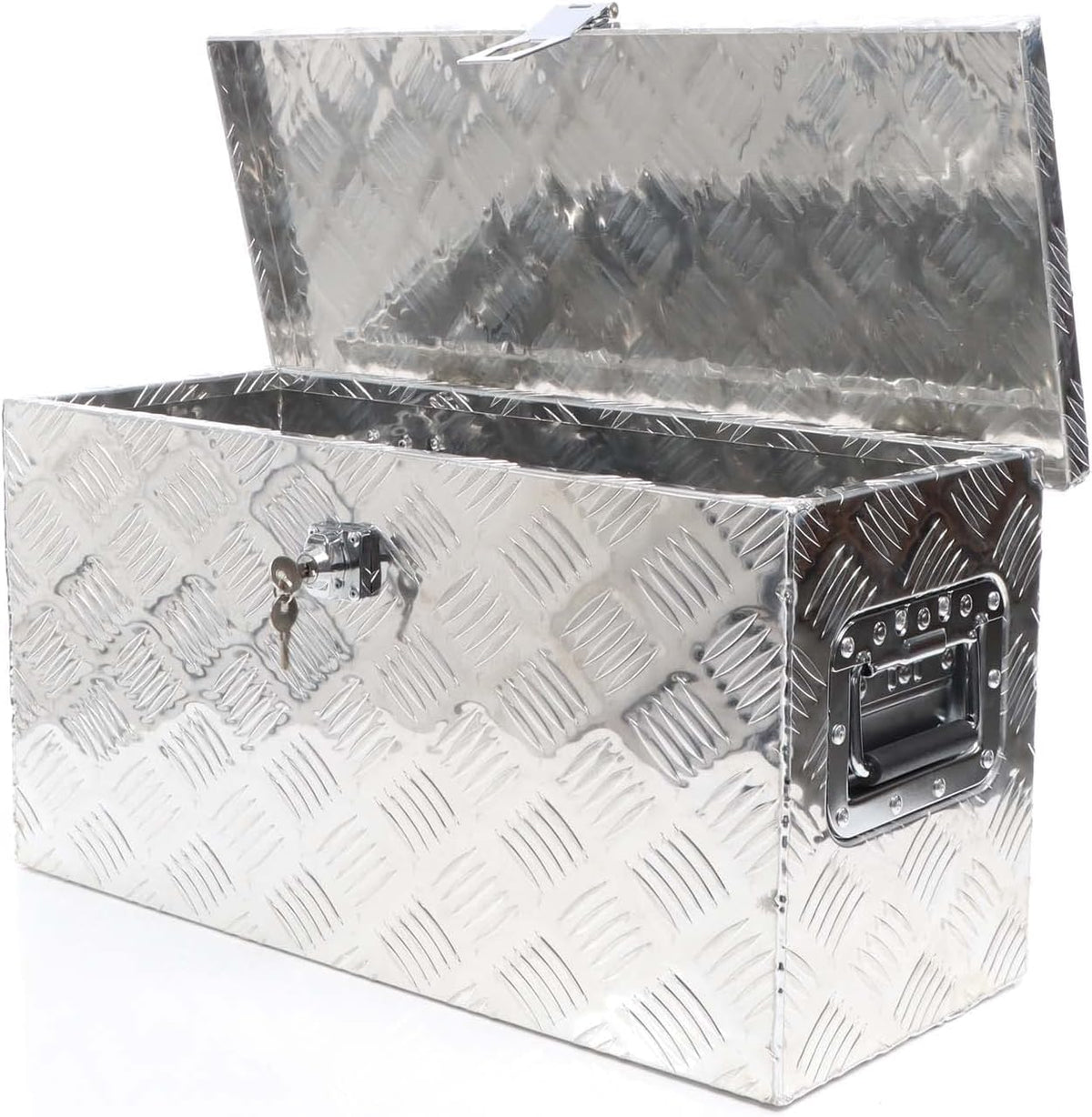 XPOtool Transport box aluminium 60x25x30 cm, storage box for tools and objects incl. 2 keys, robust storage box for trucks and transport, drawbar for trailers
