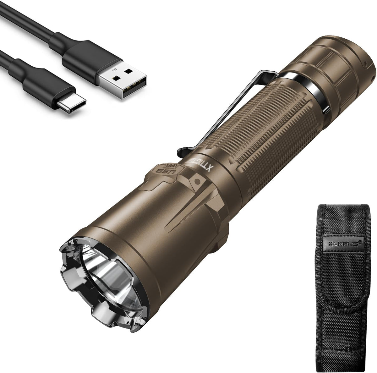KLARUS XT11GT PRO 3300 Lumen Oplaadbare LED-zaklamp, Super Bright Krachtige tactische zaklamp voor kamperen, wandelen en noodsituaties (Desert Tan)