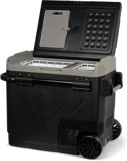 Steamy-E Dual Zone 61 Roller, Elektrische Compressor Koelbox met wielen, 58 Liter, Zwart, 12V/230V, voor vriezen en koelen van -20 tot +20, ideaal voor op de camping