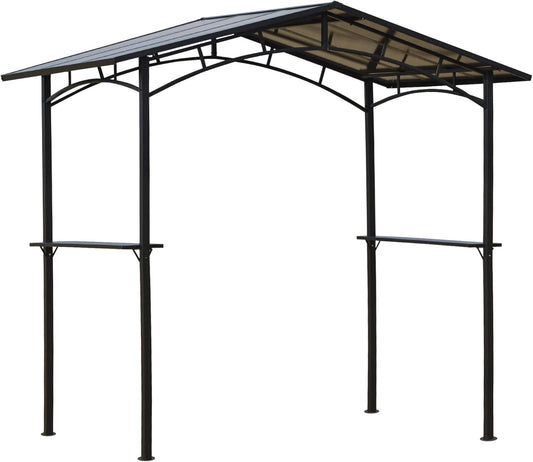 Outsunny Garden gazebo 2.5 x 1.5 m – BBQ House – 2 Shelves – Grill Roof – Metal Black Roof Polycarbonate - QUORE