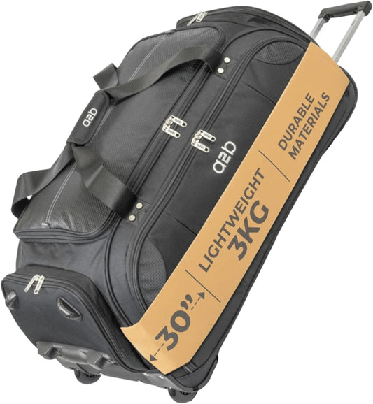 A2B Quest Lichtgewicht tas op wielen - Travel Duffle Bag met duurzame stress geteste wielen | Verstelbare riem, mesh zakken AB006, Zwart/Blauwgroen, L