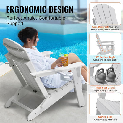 VEVOR Adirondack Stoel van kunststof, set van 2 draagbare opvouwbare vuurkorfstoel, outdoor Adirondack terrasstoel met bekerhouder, met ontspannende armleuning, ergonomisch, voor tuin, achtertuin -