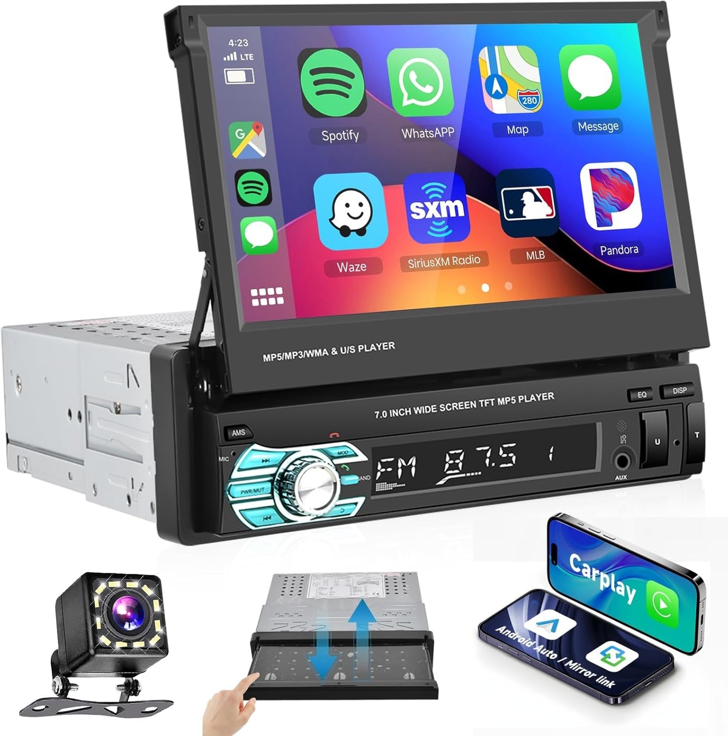 Autoradio 1 DIN – Autostereo – 1 Din Autoradio – Auto Radio – Multimediaspeler – 7 Inch HD-touchscreen – Carplay & Android Auto – Met Mirror Link & Achteruitrijcamera