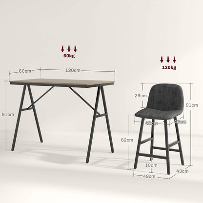 HOMCOM Bar Table with Bar Stool Set, 5-Piece Dining Group, Kitchen Table, Bistro Table with 4 Chairs, Bar Table Set for Kitchen, Living Room, Steel, Dark Grey, 120 x 60 x 91 cm - QUORE