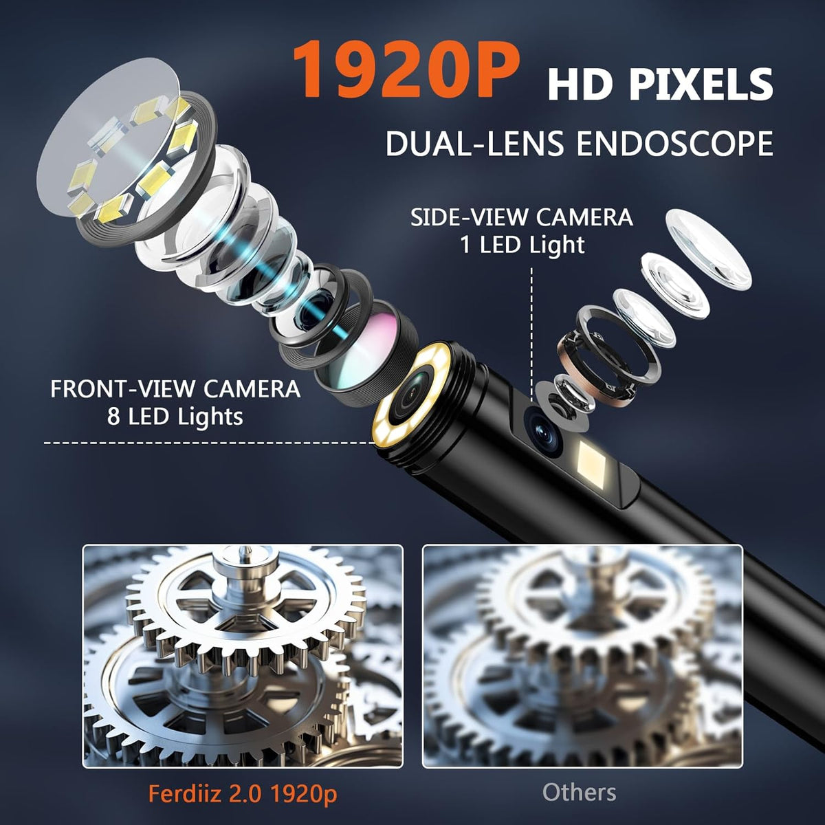 7" IPS Endoscoopcamera met licht, 1920P HD dubbele lens - IP68 waterdichte inspectiecamera, 8+1 LED buiscamera, semi-flexibele kabel met zaklamp, auto, leidingen & huis, plug & play - 5m/16ft