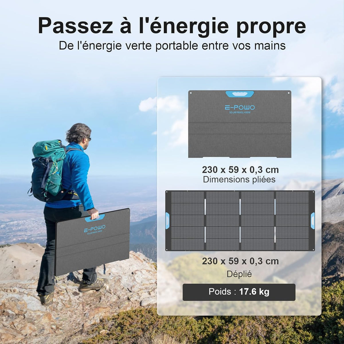 Opvouwbaar zonnepaneel 400 W, monokristallijn met 23,5% rendement, IP67 waterdicht - incl. standaard en Anderson adapter, compatibel met powerstation, generator, camper, camping