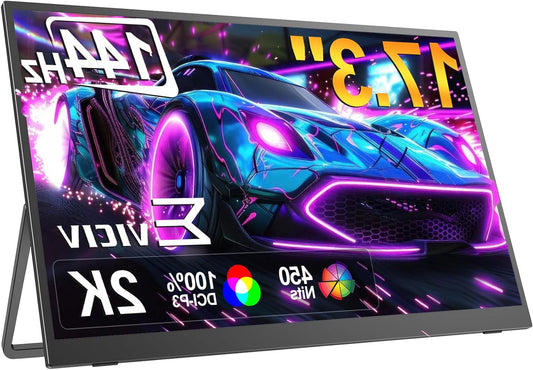 EVICIV Portable Monitor 17.3 Zom 2K 144Hz GroBer Portable Screen 100% DCI-P3 450Nits 1500:1 Gaming Display USB C Mini HDMI with VESA & Stand for Laptop PC Handy P-S4/5 Xbo - QUORE