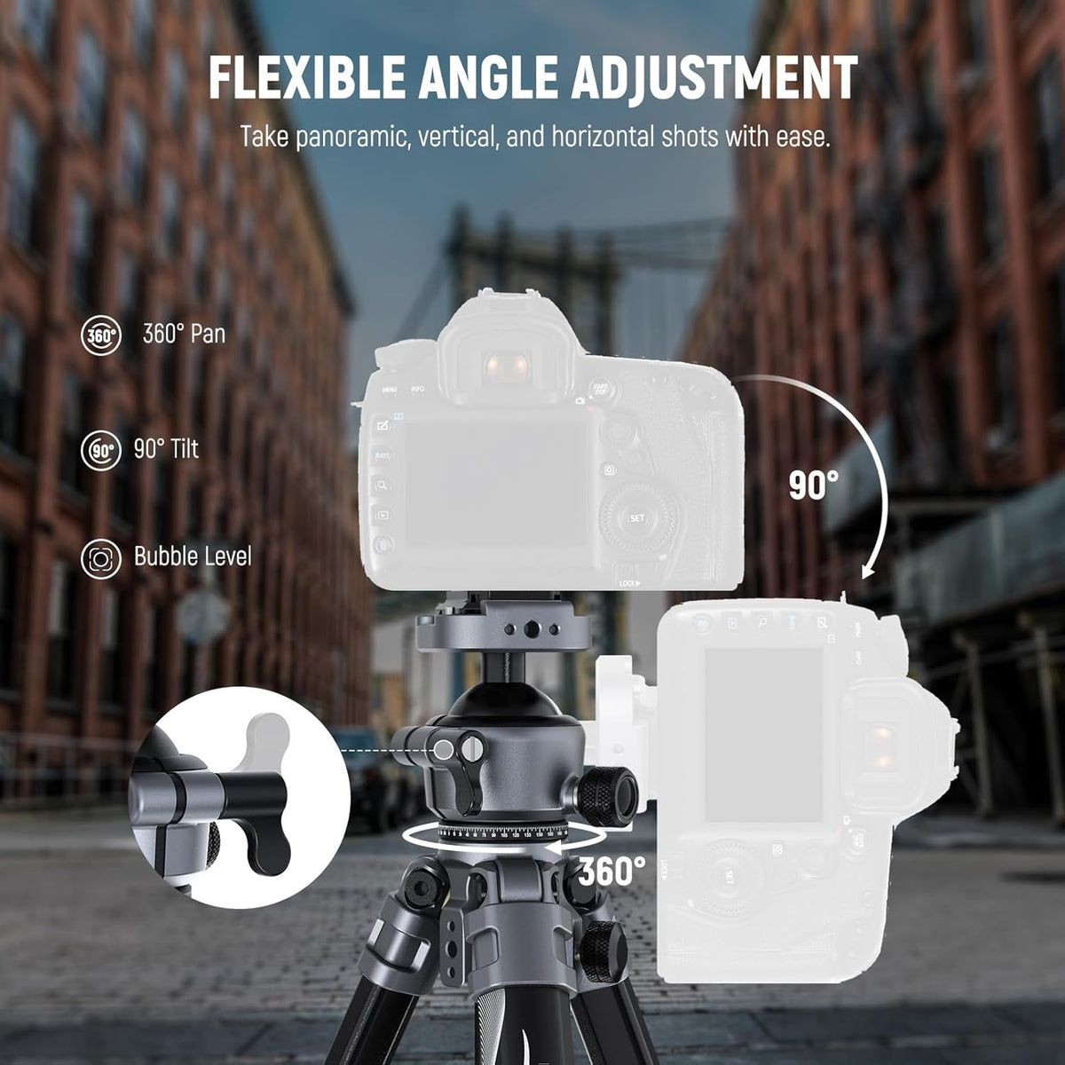 NEEWER LITETRIP LT07 Aluminium reisstatief voor camera, Pan Tilt Laag Profiel, Kogelhoofd, Arca QR-plaat, compatibel met Peak Design statiefplaat V3, dubbele as, telefoonhouder, max belasting 10 kg