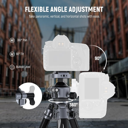 NEEWER LITETRIP LT07 Aluminium reisstatief voor camera, Pan Tilt Laag Profiel, Kogelhoofd, Arca QR-plaat, compatibel met Peak Design statiefplaat V3, dubbele as, telefoonhouder, max belasting 10 kg