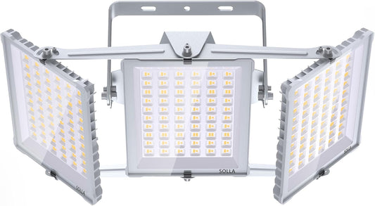 SOLLA 450 W led-schijnwerper voor buiten, ultra helder, 45000 lm, 6000 K, daglicht, wit, IP66 waterdicht, stadioverlampen, 3 heads outdoor floodlight, veiligheidsverlichting voor tuinen, patio's,