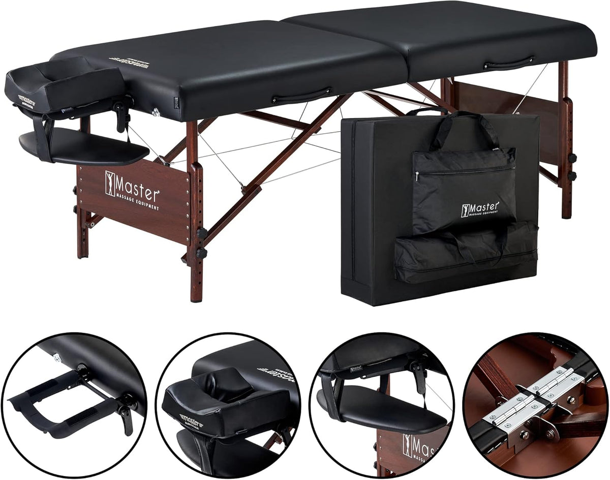 Master Massage Del Ray Mobil Massage Chair, Cosmetics Lounger, Therapy Bed, Massage Bench, Foldable, Wood, 76 cm, Black - QUORE