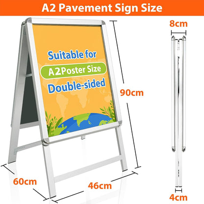 A2 A-Board Bestrating Sign Zilver – Stoepbord – Reclamebord – Posterbord – Presentatiebord – Dubbelzijdig – Aluminium Frame