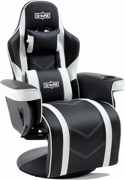 S*MAX Gamingstoel met voetensteun, in hoogte verstelbaar, gamingstoel, hoge rugleuning, verstelbare rugleuning, bekerhouder, zijzak, gamerstoelen voor volwassenen, zwart, wit, X large