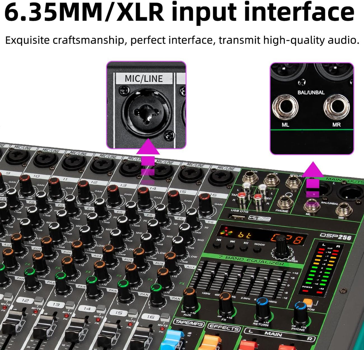 Depusheng PA16 Professionele Audio Mixer Soundboard Console Interface 16 Kanaals Digitale USB Bluetooth MP3 Computer Input 48V Fantoomvoeding Ingebouwde 99 Reverb Effect