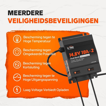 LiFePO4 Acculader – Batterijlader – Oplader – Lithium Acculader – 12V Accu Oplader – 2 Kanalen – IP67 Waterdicht – Anderson Aansluiting – LED-Display