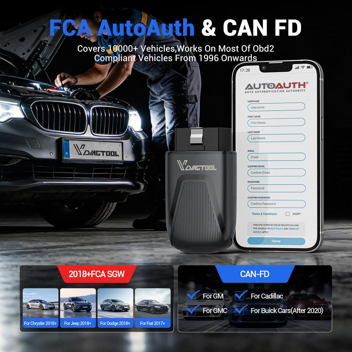 VDIAGTOOL D200 OBD2 Scanner Bluetooth, levenslange gratis update auto diagnostische tool met 26+ resets, bidirectionele alle systeem diagnostische scanner voor iOS & Android, FCA & CAN FD draadloze