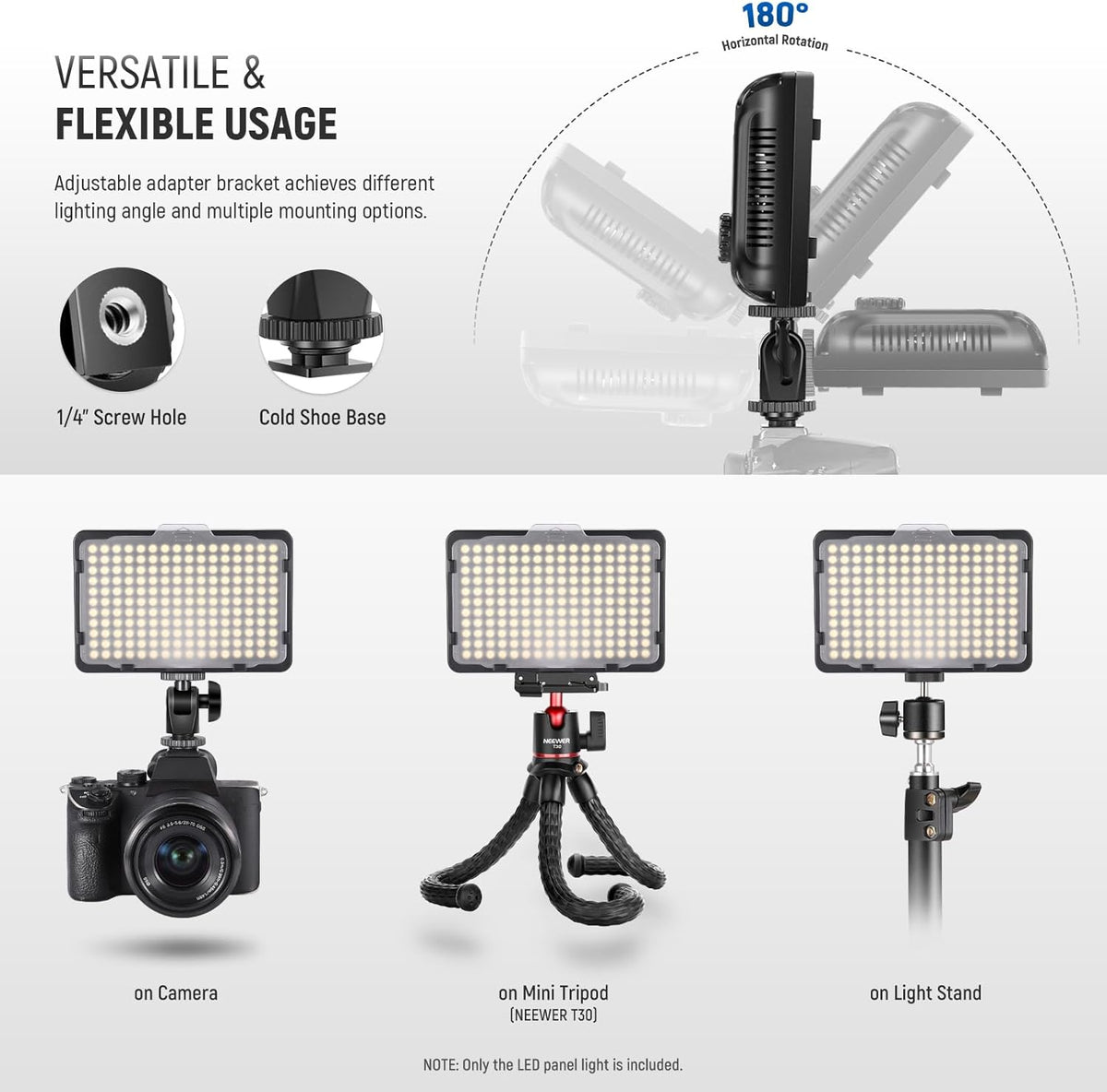 176 LED-Videolamp – Videolicht – LED-Paneel – Daglichtlamp – Fotolamp – Dimbaar 10-100% – Inclusief 2200 mAh Li-Ion Batterij