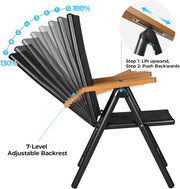 Tuinstoelen - Klapstoel - Vouwstoel - Campingstoel - Set van 2 - Buitenstoelen - Verstelbaar Rugleuning - Opklapbaar - 7-voudig - voor - Terras - Tuin - Camping - Ademend Textileen - Aluminium - 52 x 65 x 107 cm - Zwart