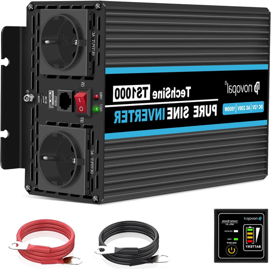 Spanningsomzetter – Omvormer – Inverter – Converter – Stroomconverter – 12V Naar 230V – 1000W/2000W Vermogen – Pure Sinusgolf Met USB & 2 EU Stopcontacten - QUORE