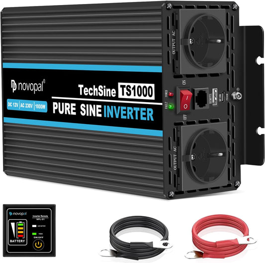 Spanningsomvormer 12V Naar 230V 1000W – Omvormer – Auto Omvormer – Spanningsconverter – Pure Sinus Omvormer – Zuivere Sinus – 2 EU-Stopcontacten En 2,1A USB