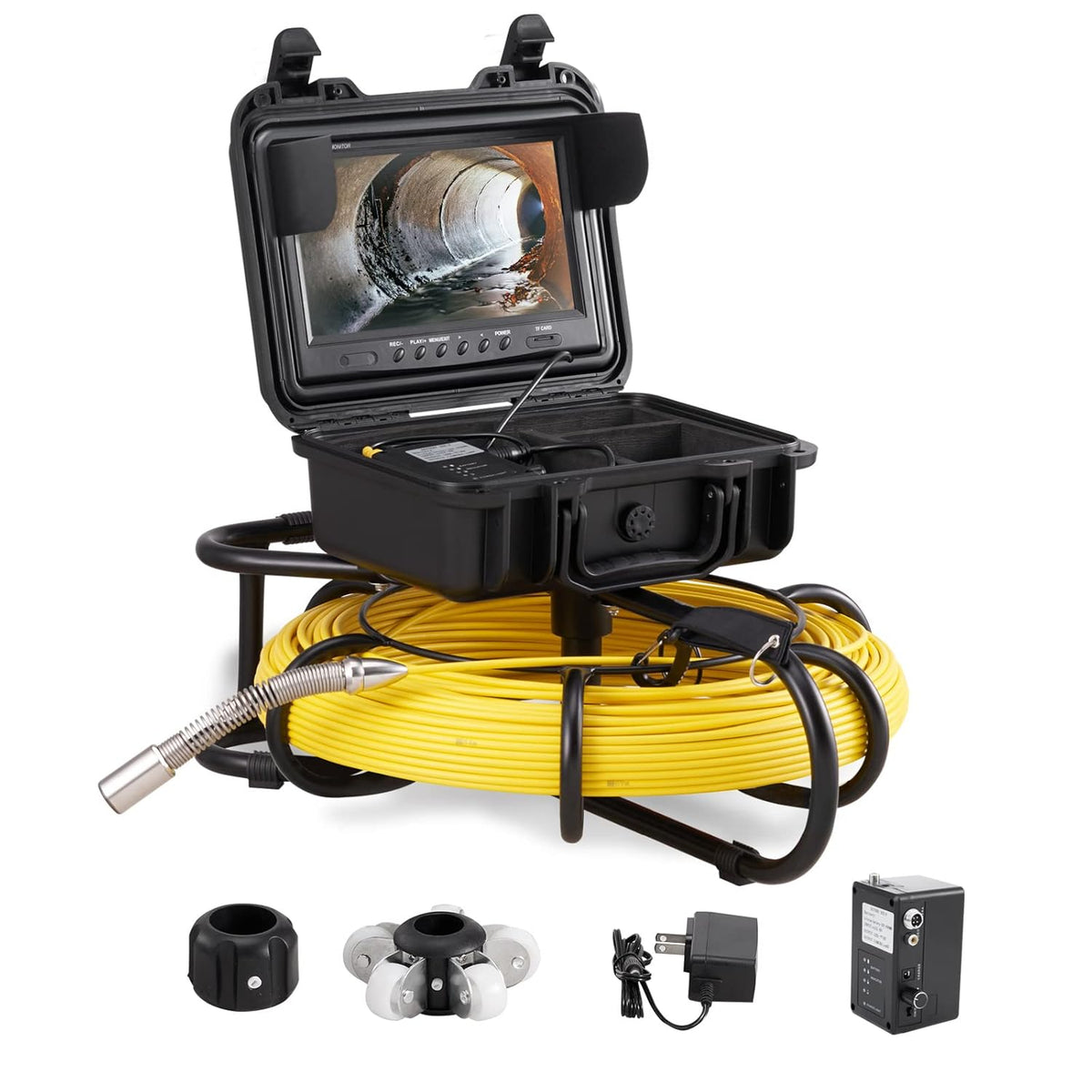 VEVOR Inspectiecamera, 91,5 m, 720p kanaalcamera, 130 graden, endoscoopcamera, 12 V, 4500 mAh lithium batterij, 6 uur, buisinspectiecamera, IP68, voor afvalwaterkanalen, afvalwatersystemen, afvoeren