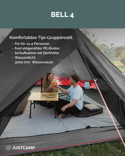 Justcamp Bell Tipi Tent Camping voor groepen, families, Pyramid tent kamperen (6, 8, 10, 12 personen)