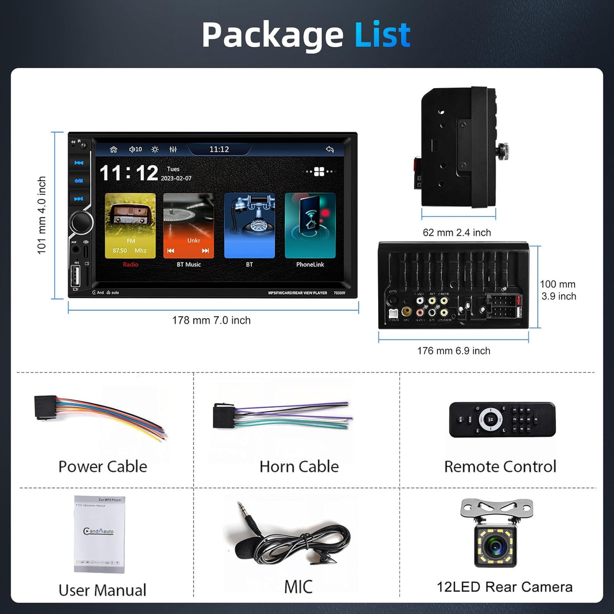 2-DIN Autoradio – Dubbele Din Radio – Auto Stereo – Multimedia Speler – Auto Entertainment – Draadloze CarPlay & Android Auto – Inclusief Achteruitrijcamera