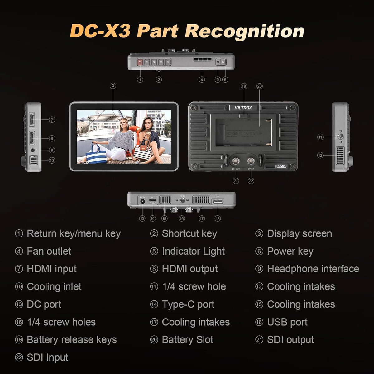 VILTROX DC-X3 DCX3 camera Field Monitor Touchscreen 2000Nit 4K 6 inch HDMI camera monitor met batterij Full HD 1920x1080 IPS 3D LUT met zonnekap, opbergtas voor Sony Canon Nikon DSLR