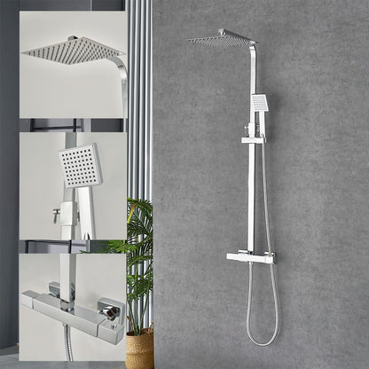 Doucheset – Regendouche – Thermostaatkraan – Handdouche – Douchestang – Chroom – Vierkante Hoofddouche 25x25 cm – Roestvrijstalen Glijstang