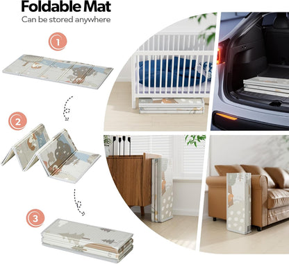Fodoss Baby Playpen, 120 x 120 cm, Modular and Foldable, Beige with Children's Design, This Large Playpen is Perfect for Home, Beige - QUORE