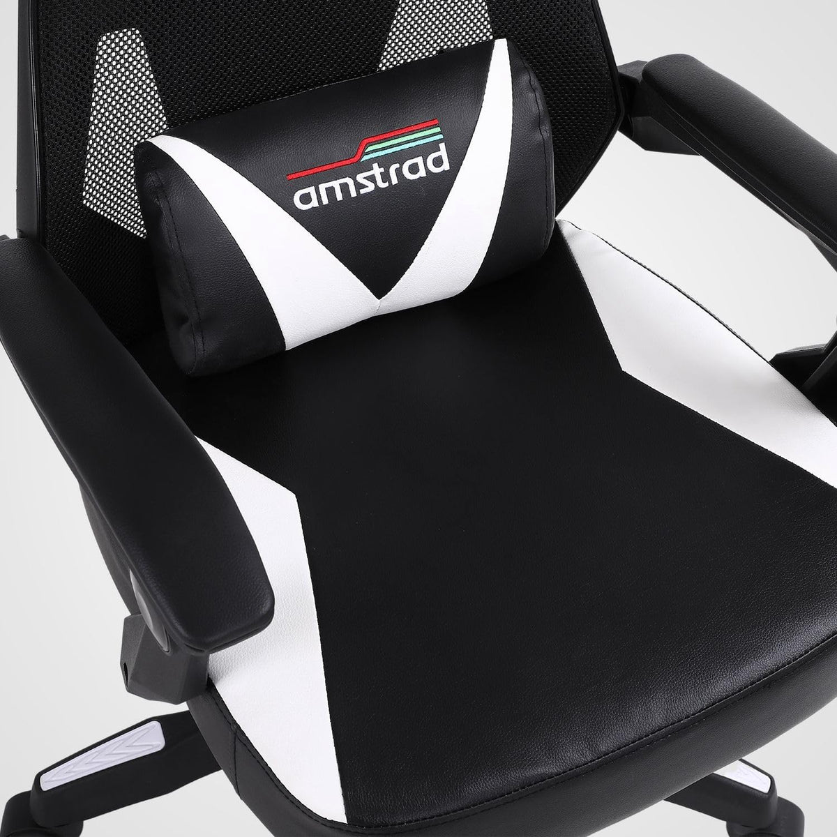 Gaming en bureaustoel met kantelbare rugleuning 135°, ademend netweefsel, lendenkussen, wit en zwart