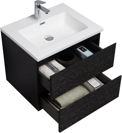 Badplaats Badkamermeubel Set Angela 60cm - Zwart Houtnerf - Badmeubel met Wastafel