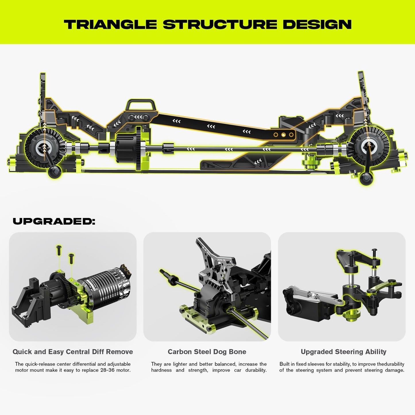 AMORIL 1/10 RTR borstelloze snelle RC-auto's voor volwassenen, max. 50 mph hobby elektrische off-road monstertruck, waterdichte high-speed RC-auto, 4WD-afstandsbediening auto met 3S Lipo, groen
