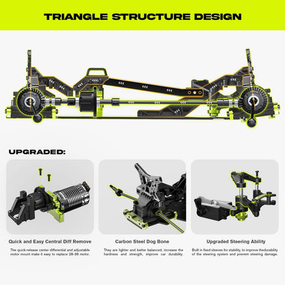 AMORIL 1/10 RTR borstelloze snelle RC-auto's voor volwassenen, max. 50 mph hobby elektrische off-road monstertruck, waterdichte high-speed RC-auto, 4WD-afstandsbediening auto met 3S Lipo, groen