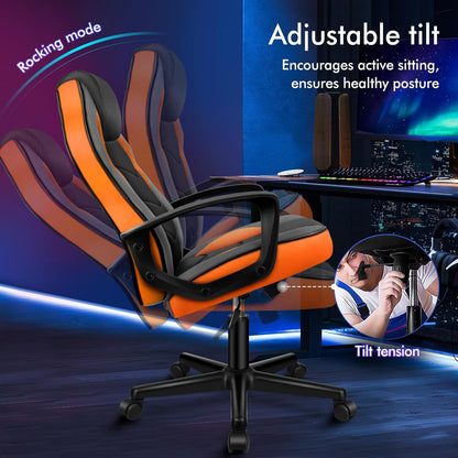 ALFORDSON Gamingstoel, PC-computer racestoel, ergonomische draaibare bureaustoel met wielen, gemaakt van PU-leer en stof, oranje, geschikt voor thuisgebruik