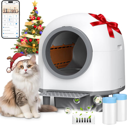 Automatische kattenbak, XXL, 80 liter, zelfreinigende kattentoilet, app-afstandsbediening met meerdere veiligheidssensoren, geurneutralisatie en veiligheidsstopsysteem