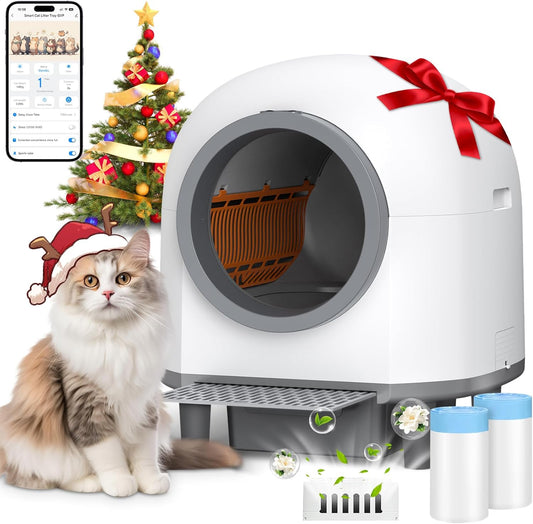 Automatische kattenbak, XXL, 80 liter, zelfreinigende kattentoilet, app-afstandsbediening met meerdere veiligheidssensoren, geurneutralisatie en veiligheidsstopsysteem
