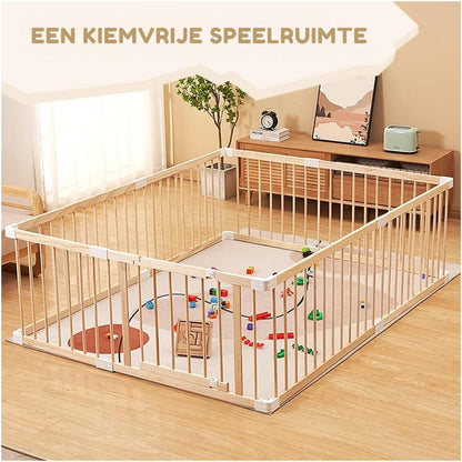 Kaëru Wooden Playpen for Babies – Baby Park – Crawling Box – Safe and spacious play area – 180x180x61cm – With white connectors – Perfect for crawling and playing - QUORE