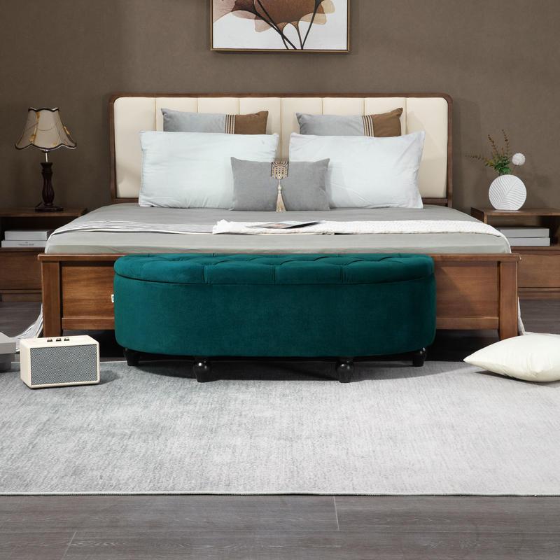 Dark Green Olive-Green (or Dark Gray) Ottoman Stool with Storage - Plush Padded, Soft-Close Lid, 4-Legged Sturdy Footstool (Wood/Metal Frame) - Convertible Step Stool for Sofa, Bed, Dressing Table - Easy Assembly-Free