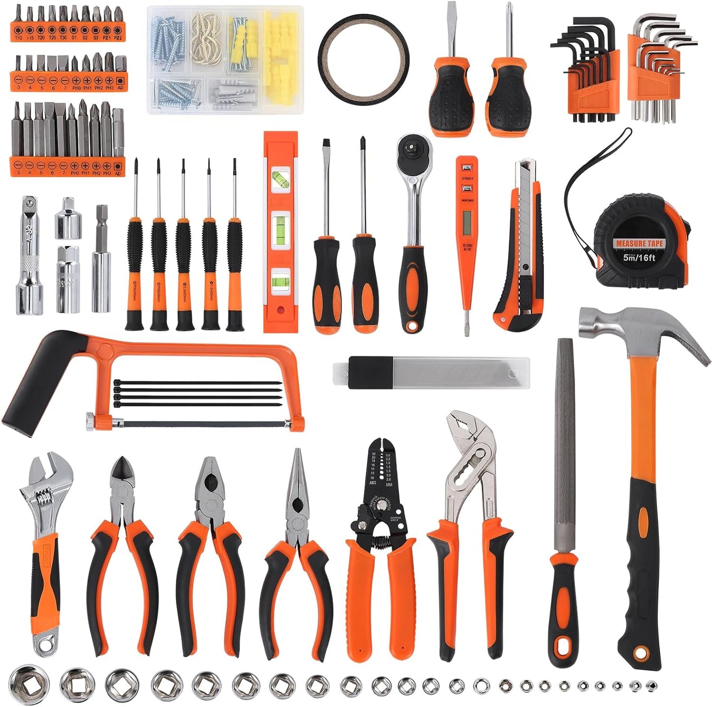 Garvee 236-delige gereedschapsset, Auto Reparatie Tool Combinatie Pakket, Socket Wrench Mixed Tool Set Hand Tool Kit met Plastic Toolbox Opbergkoffer, Complete Huishoudelijke Gereedschapskist met