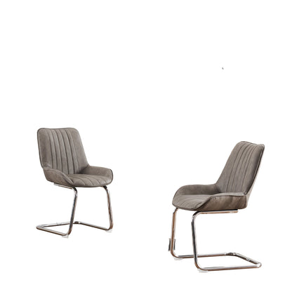 Eetkamerstoel – Keukenstoel – Woonkamerstoel – Stoel Met Armleuning – Kunstleren Stoel Grijs – Set Van 2 – Stevig Metalen Frame – Comfortabele Foam Vulling